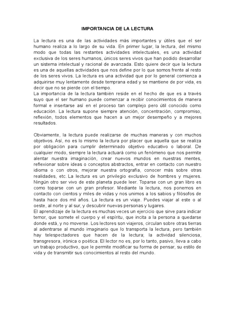 Importancia de la Lectura en Niños | PDF | Lectura (proceso) | Maestros