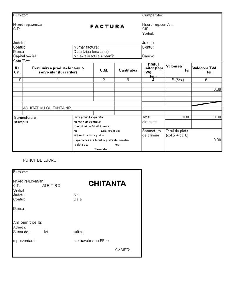 Factura Cu Tva Si Chitanta Model | PDF
