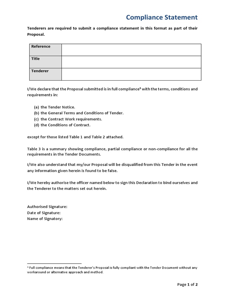 Template - Compliance Statement (ITT) | PDF | Signature 