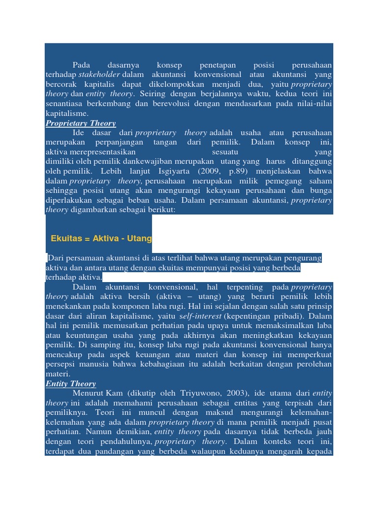 Teori Entity Dan Proprietary | PDF | Bisnis