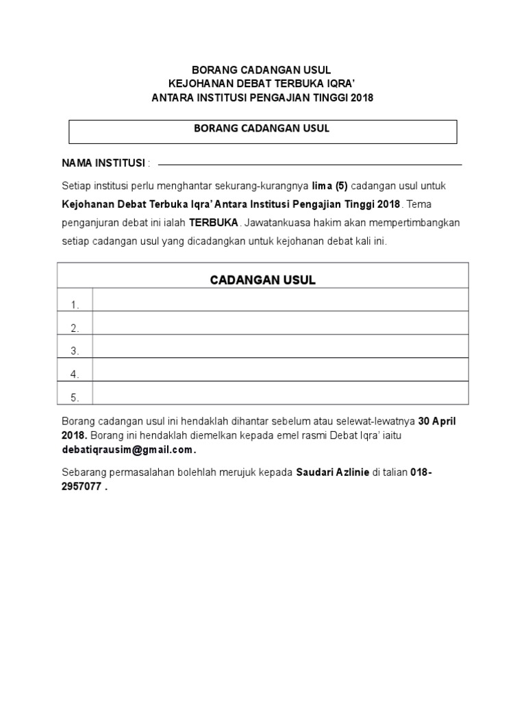 Borang Cadangan Usul | PDF