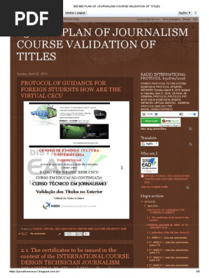 832 862 Plan of Journalism Course Validation of Titles Inglês