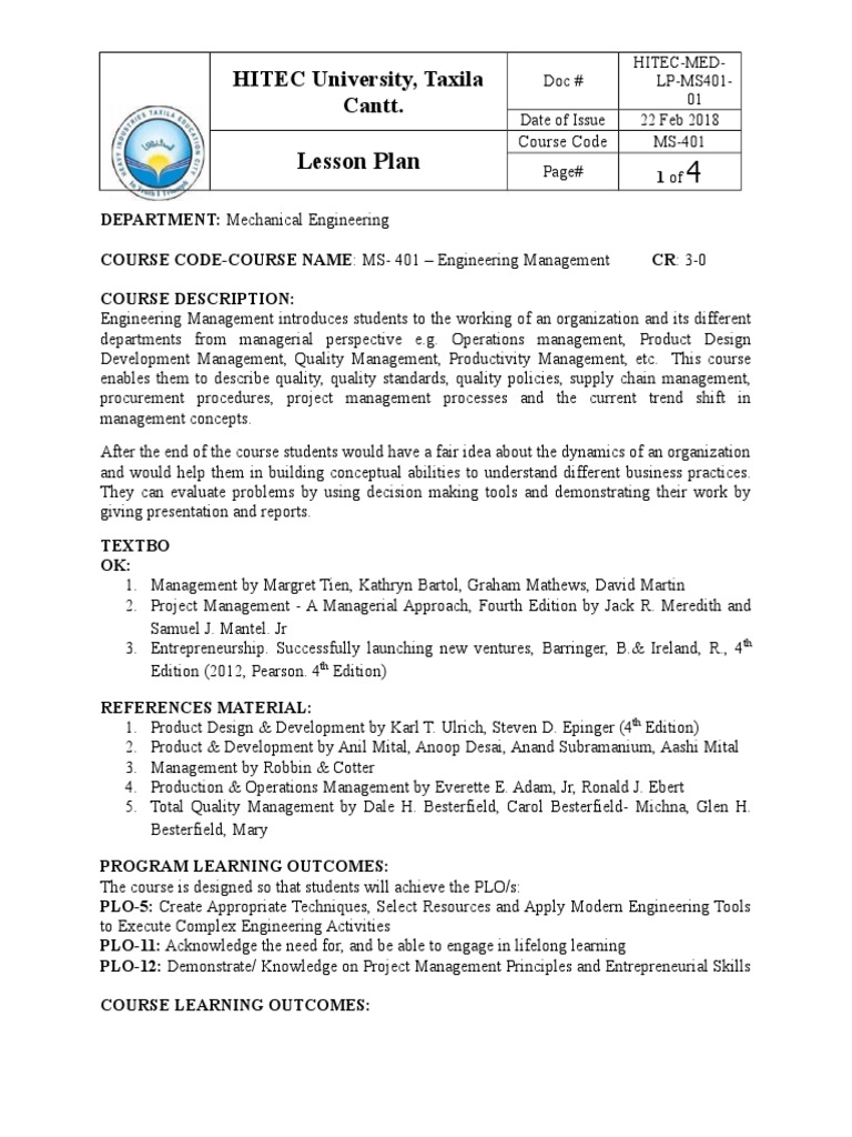 Engineering Management Course Overview | PDF | Project Management ...