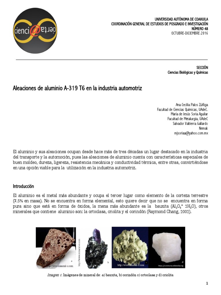 Aleaciones de Aluminio A-319 T6 en Automoción | PDF | Tratamiento a ...