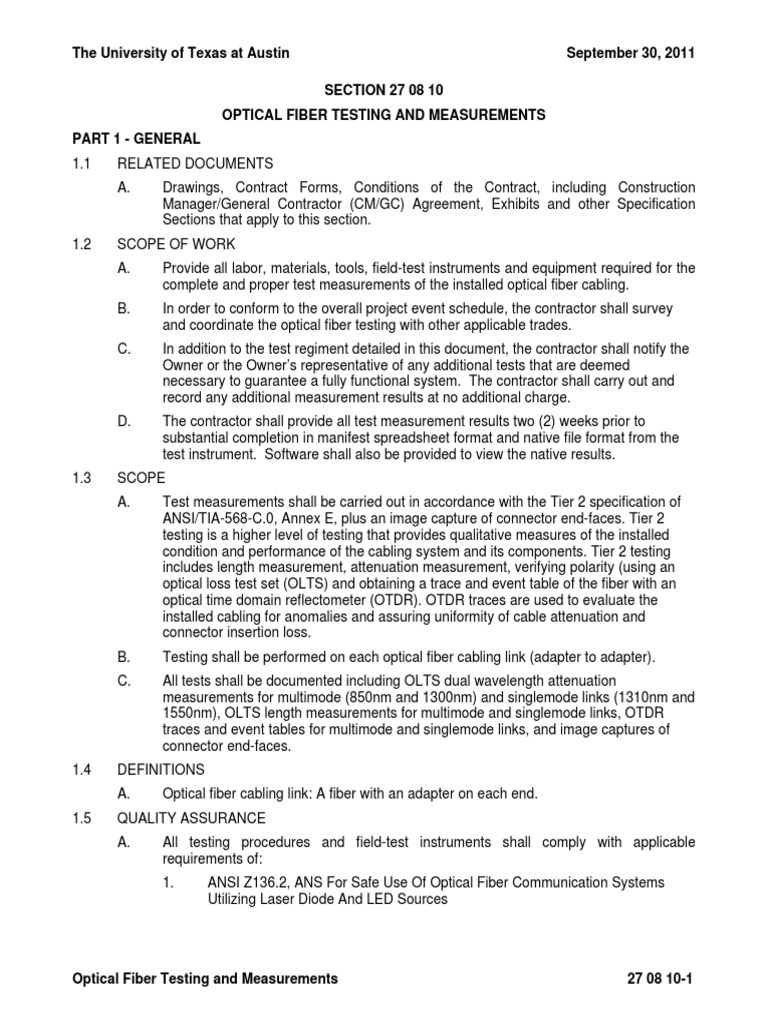Optical Fiber Testing Standards Guide | PDF | Optical Fiber | Attenuation
