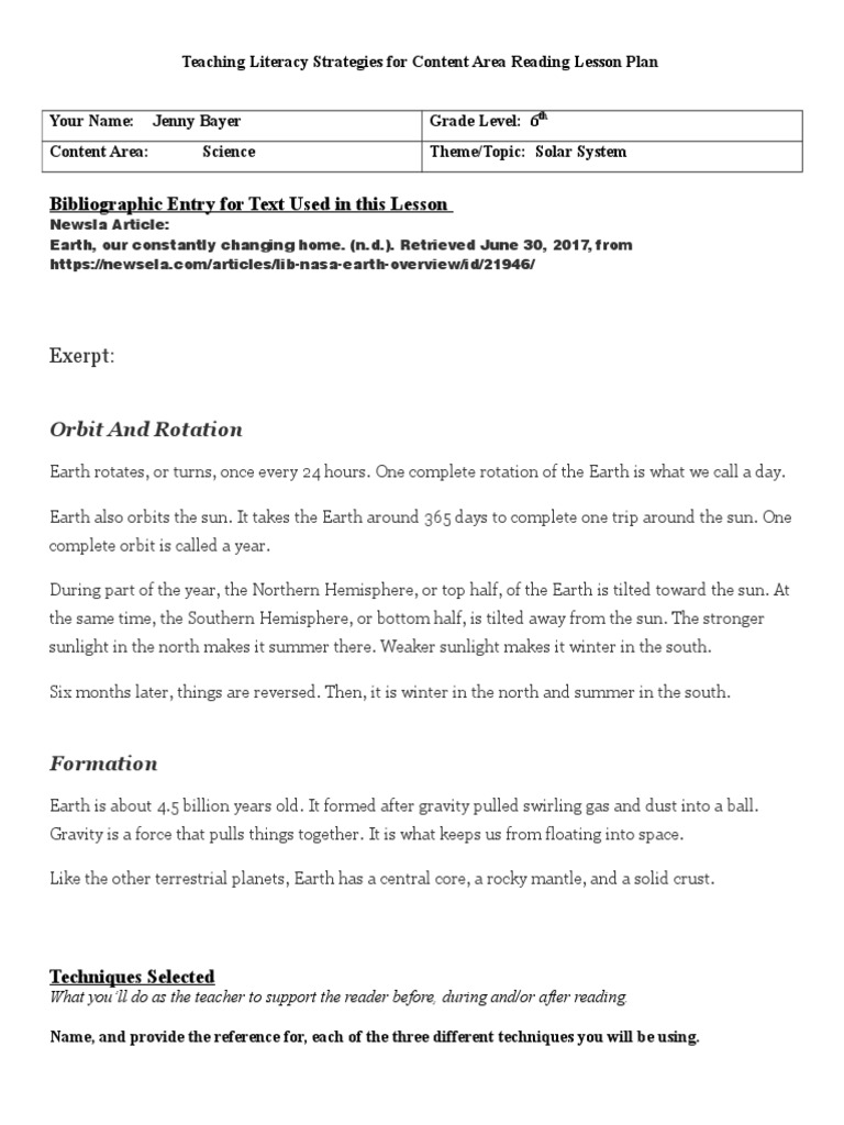 Literacy Strategies for Solar System Lesson | PDF | Earth | Reading ...