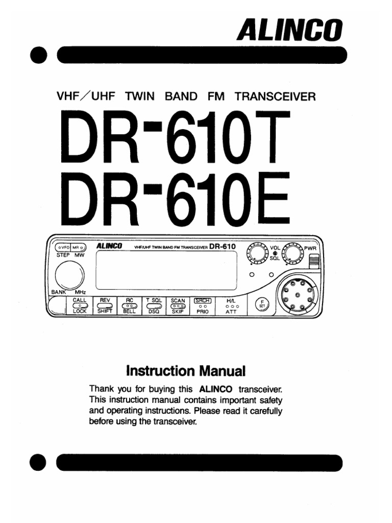 Alinco DR-610 Instruction Manual | PDF | Very High Frequency