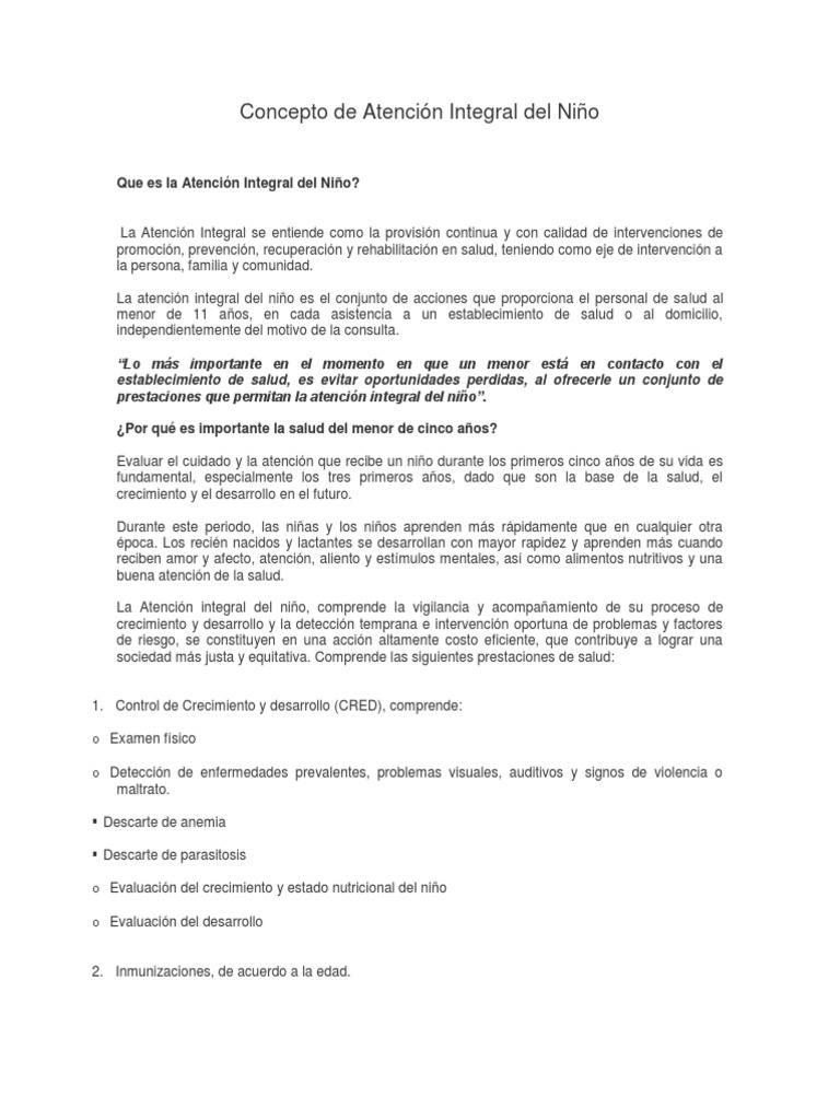 Concepto de Atención Integral Del Niño | PDF | Juventud | Adolescencia