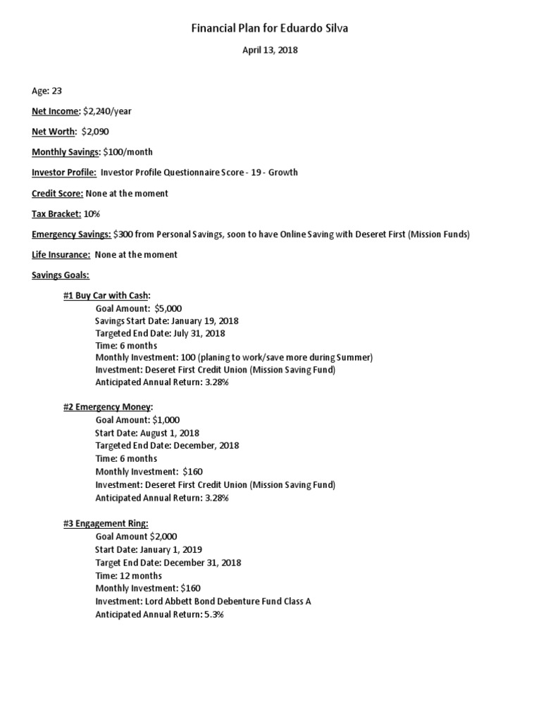 1 Financial Plan Cover Page | PDF | Wealth | Investing