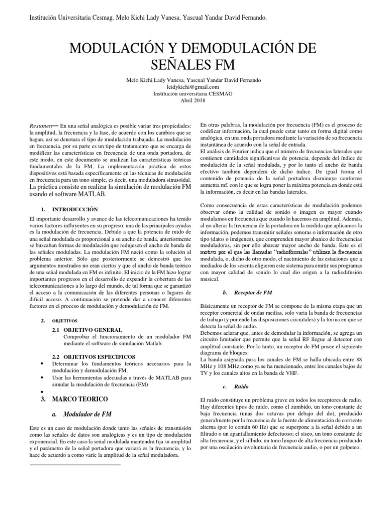 Simulación de Modulación FM en MATLAB | PDF | Modulación de frecuencia ...