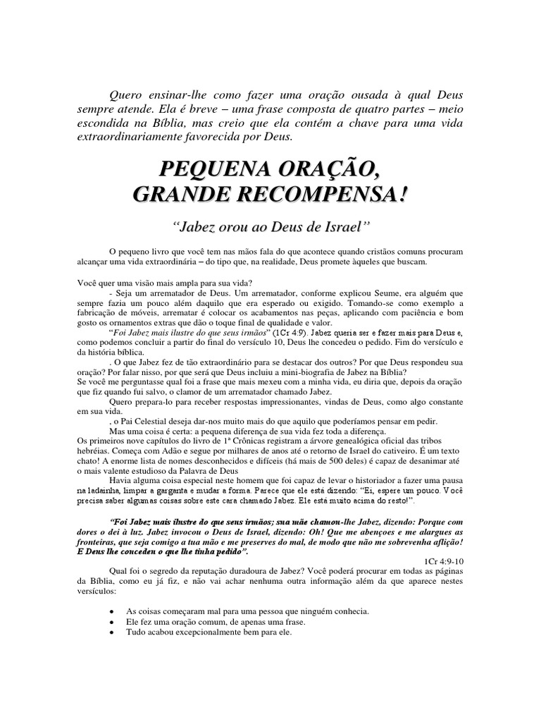 Esboço Oração de Jabez | PDF | Oração | Dor