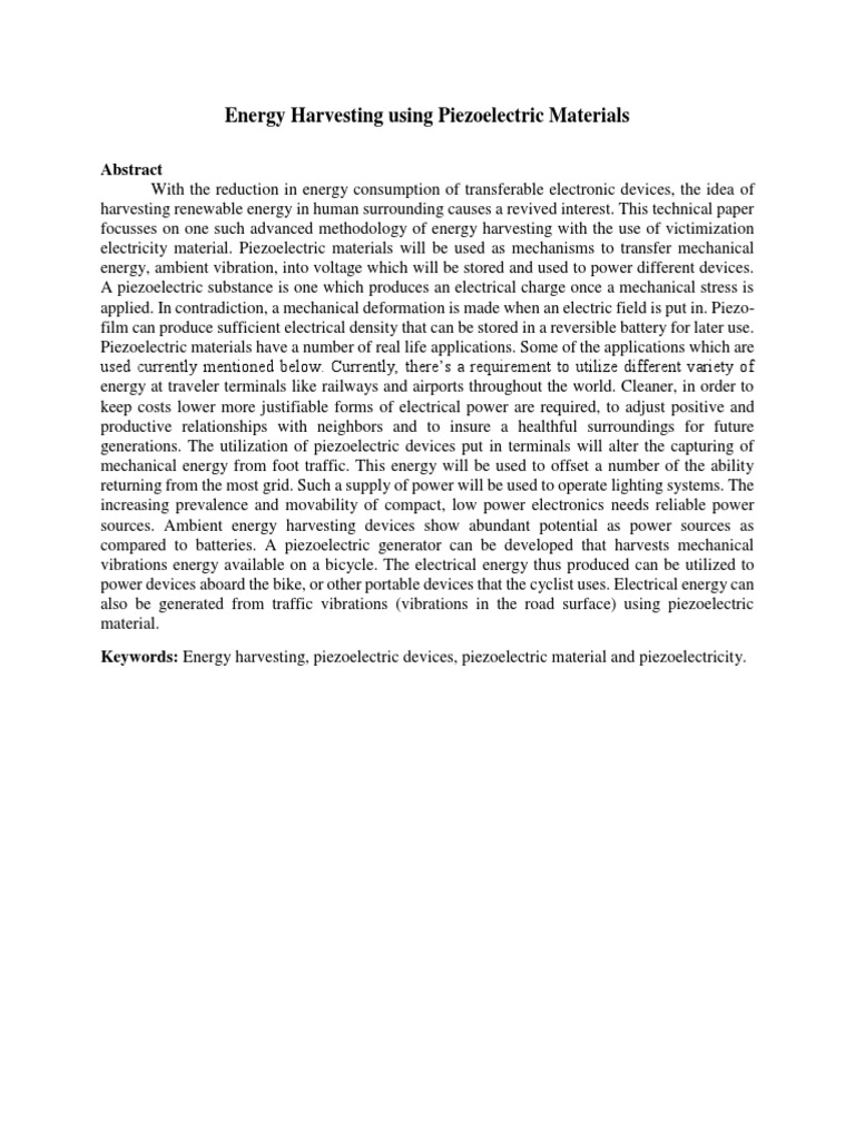 Piezoelectric Energy Harvesting Techniques | PDF | Energy Harvesting ...