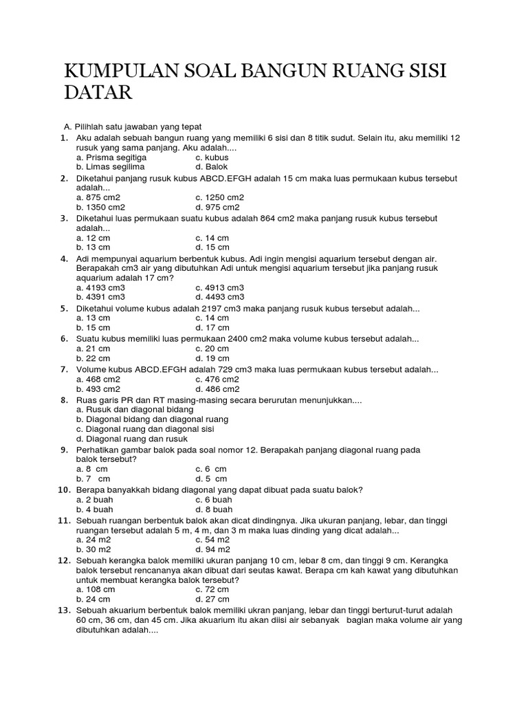 Kumpulan Soal Bangun Ruang Sisi Datar Pdf