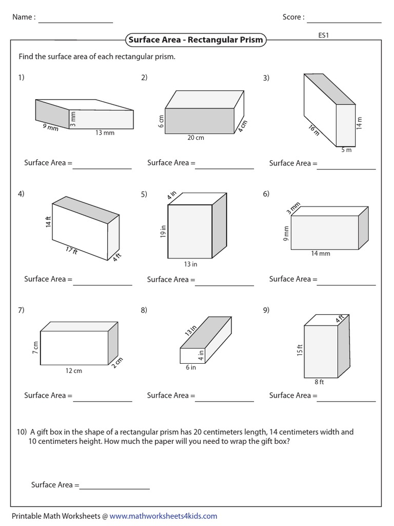 Surface Area - Rectangular Prism: 15 MM 15 CM  PDF  Area