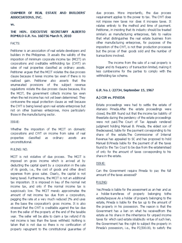 Chamber of real estate and builders associations inc vs the hon