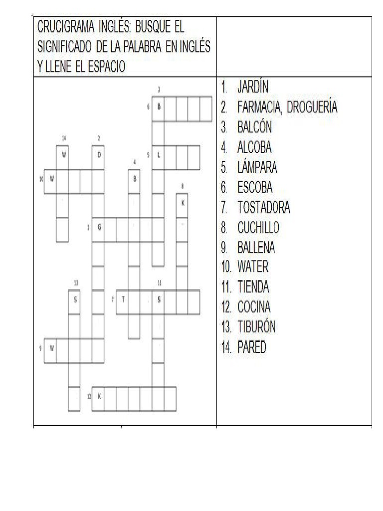 Crucigrama Ingles 2
