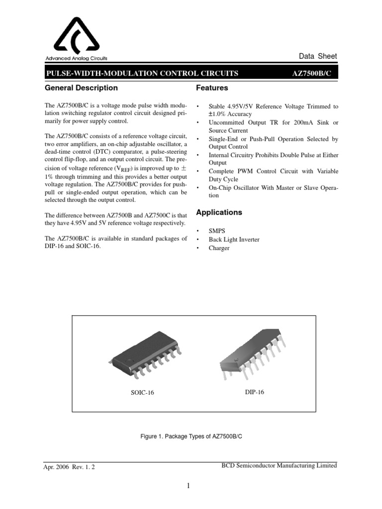 Az7500bp - Pulse-Width-Modulation Control Circuits | PDF | Amplifier ...