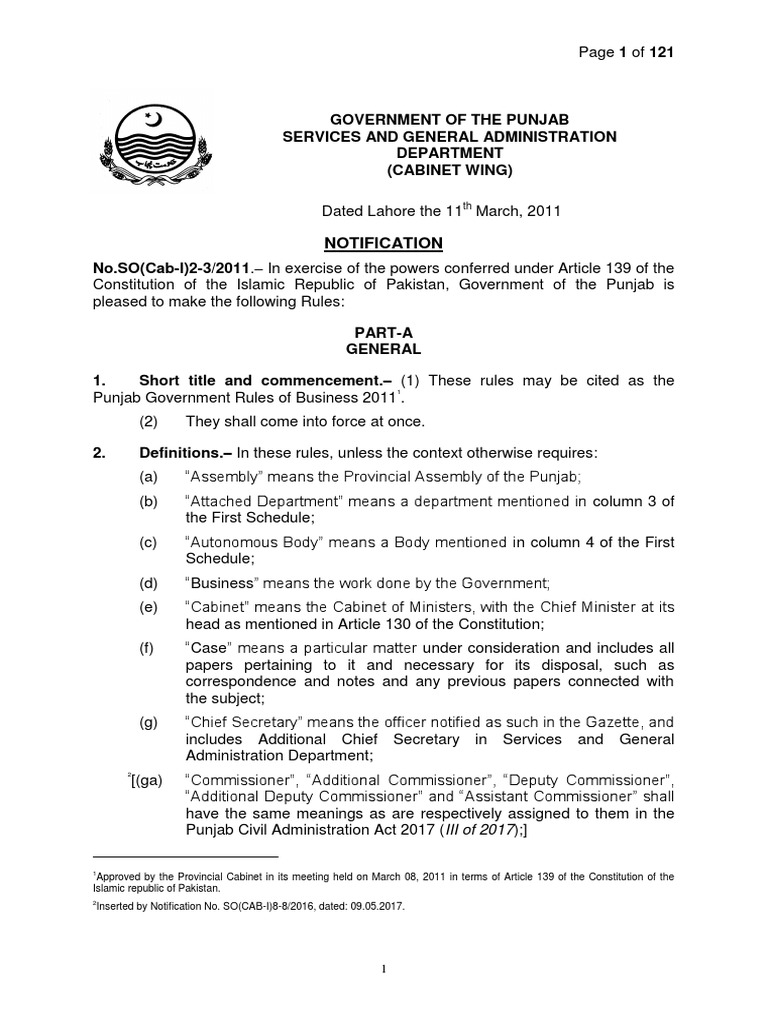 Punjab Government Rules of Business 2011 PDF (Government