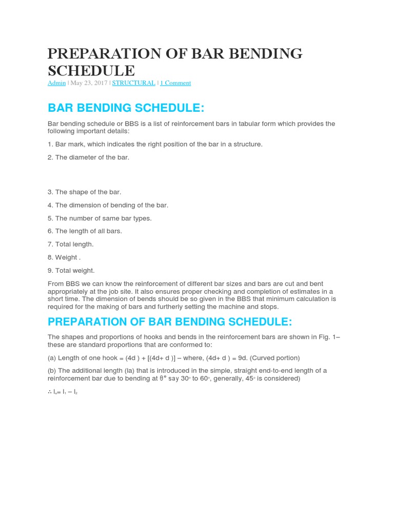 Preparation of Bar Bending Schedule | PDF