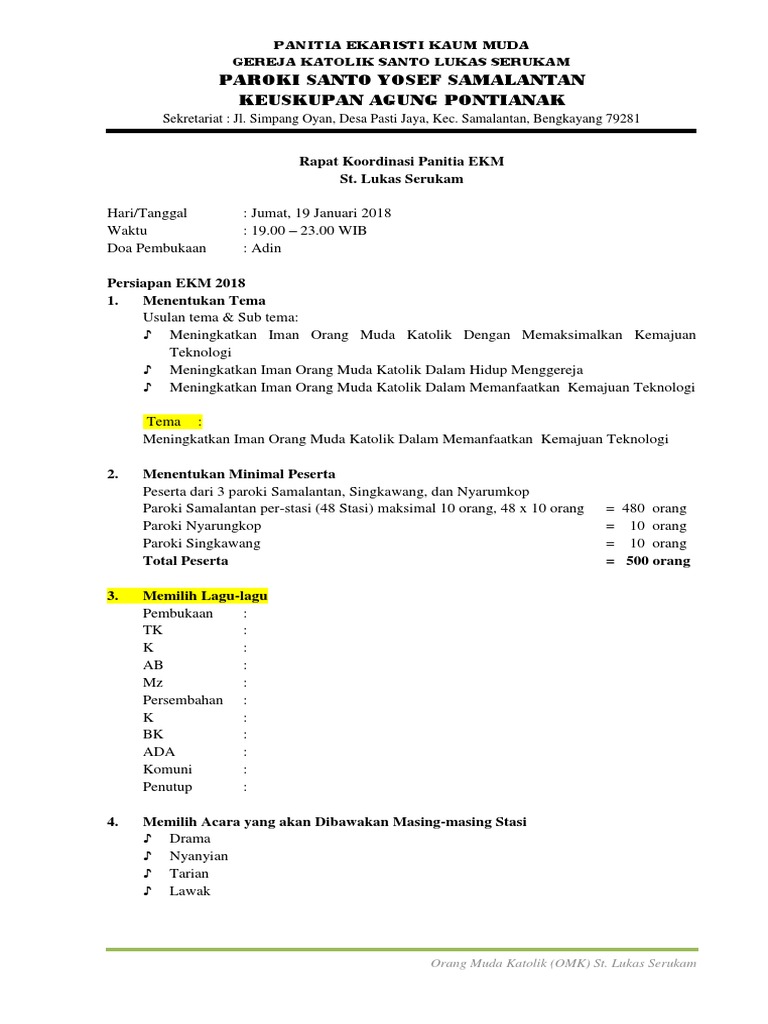 Format Hasil Rapat Koordinasi Omk