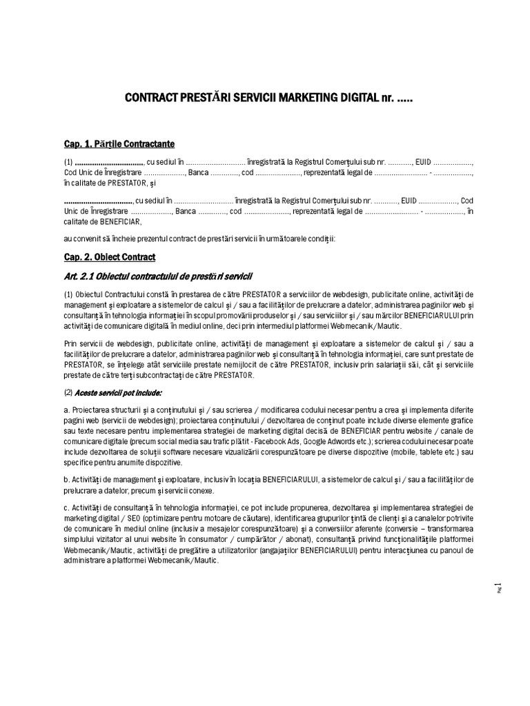 Contract Prestari Servicii Marketing Digital | PDF
