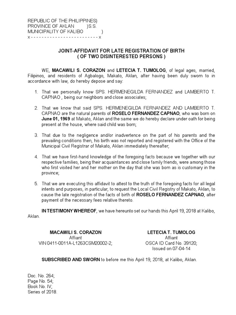 SAMPLE AFFIDAVIT FOR LATE BIRTH REGISTRATION visual data 2