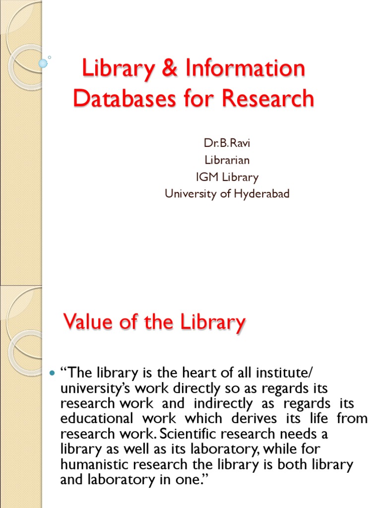 Library Databases-Dr B Ravi | PDF | Plagiarism | Academia