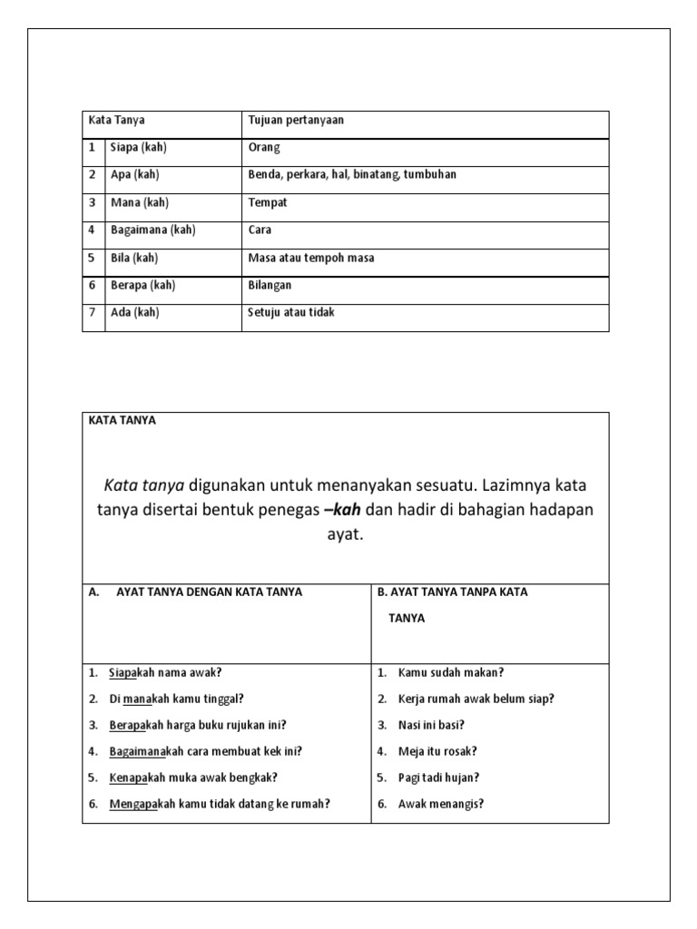 Nota Kata Tanya Pdf