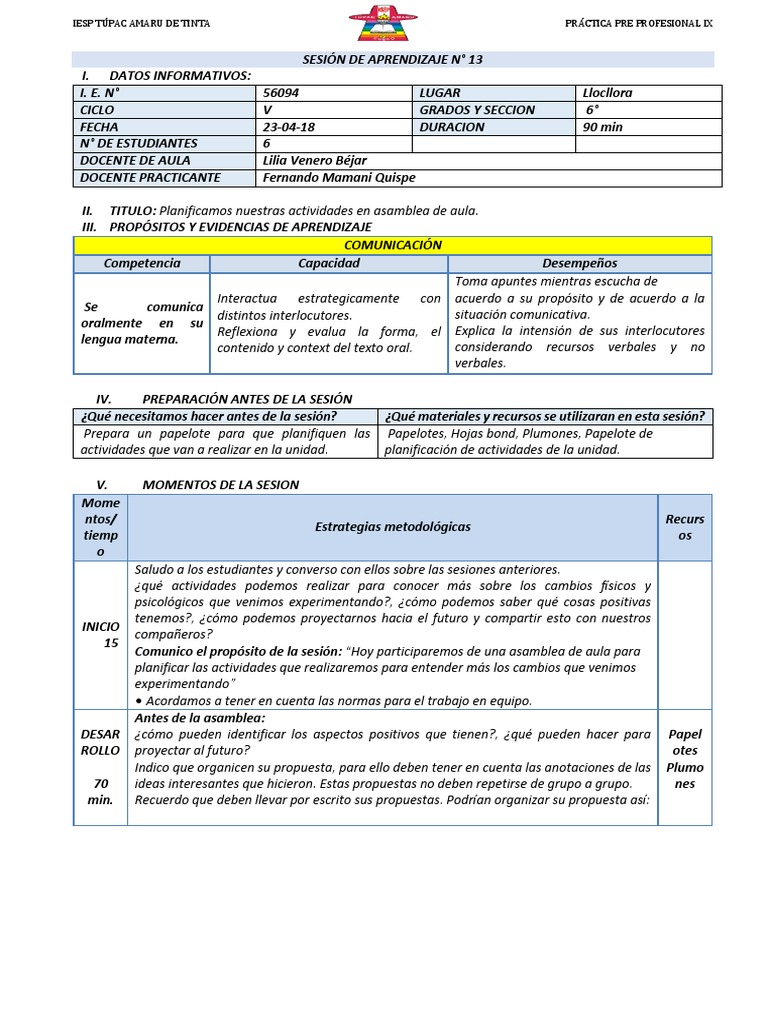 Planificación de Actividades en Aula | PDF | Salón de clases ...