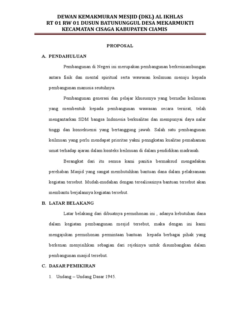 Proposal Pembangunan Masjid Al Ikhlas | PDF | Perjalanan
