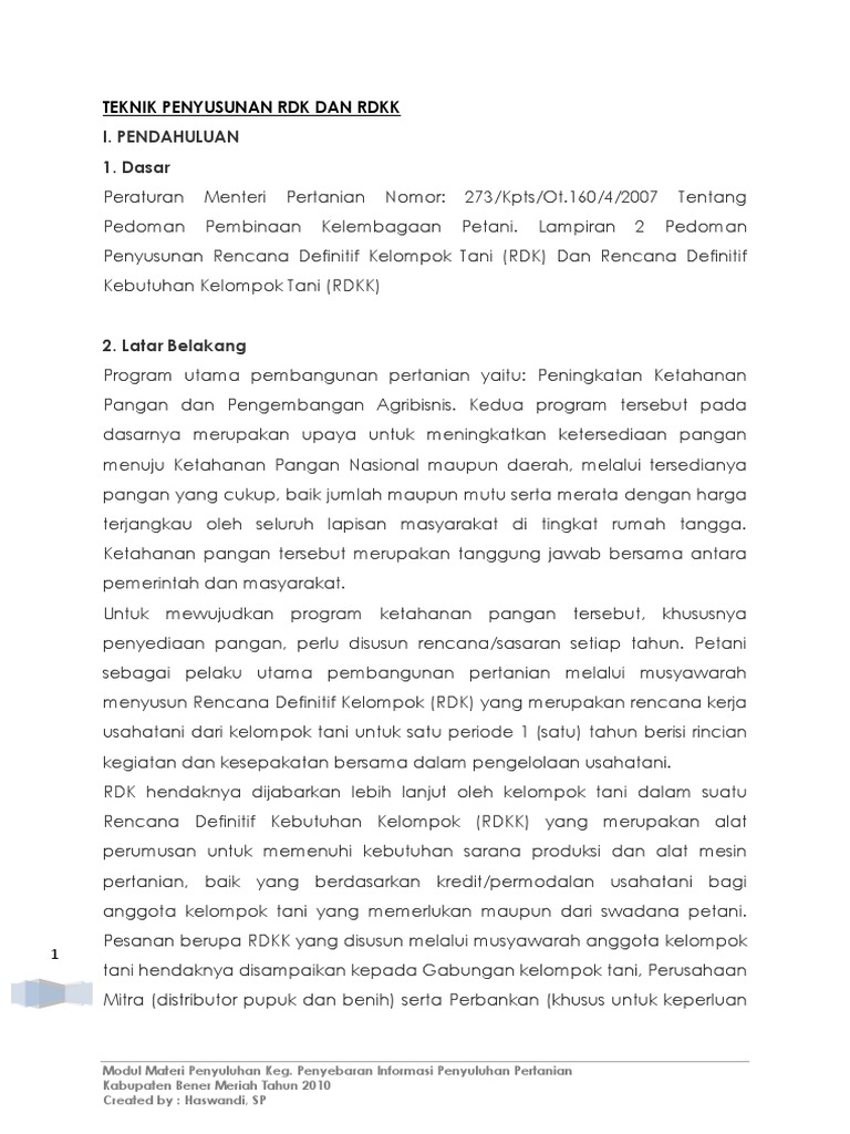 Modul Teknik Penyusunan RDK Dan RDKK | PDF