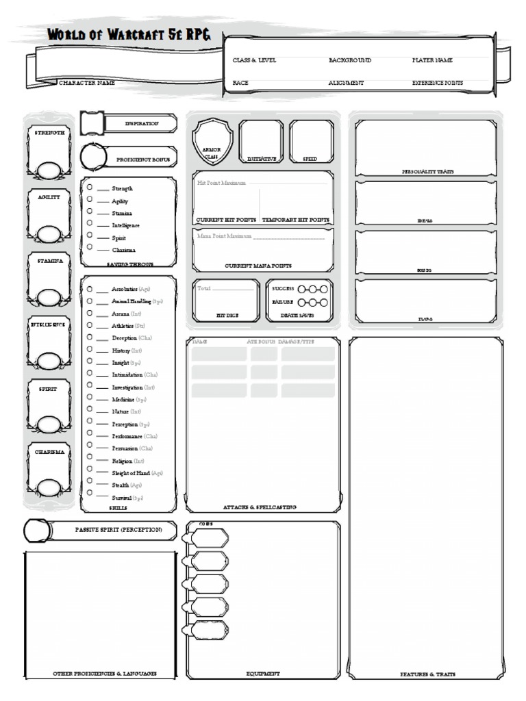 Warcraft - Character - Sheet (Editable) | PDF | Tabletop Games | Role ...