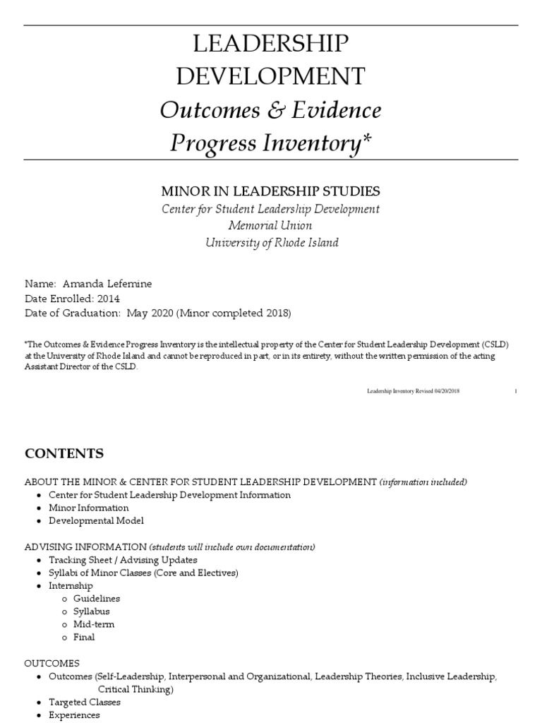 Outcomes & Evidence Progress Inventory : Leadership Development | PDF ...