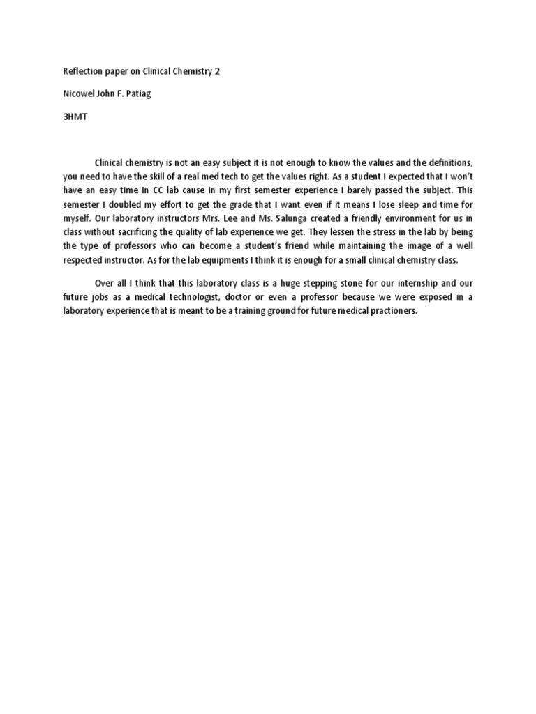 Clinical Chemistry Reflection Paper | PDF