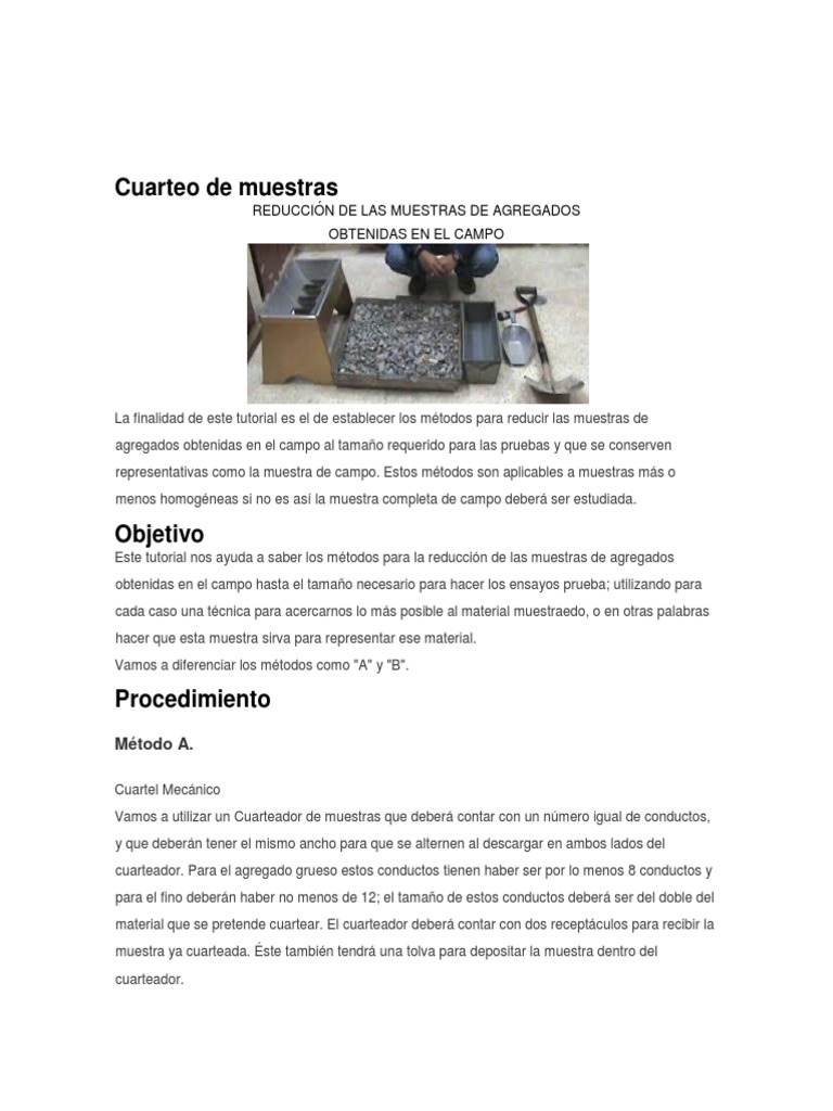 Métodos de Cuarteo de Muestras de Suelo | PDF | Naturaleza