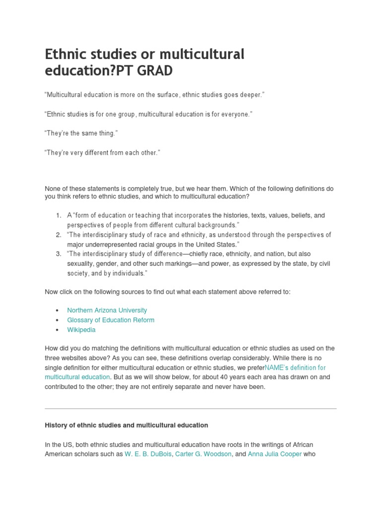 Ethnic Studies or Multicultural Education | PDF | Multiculturalism ...