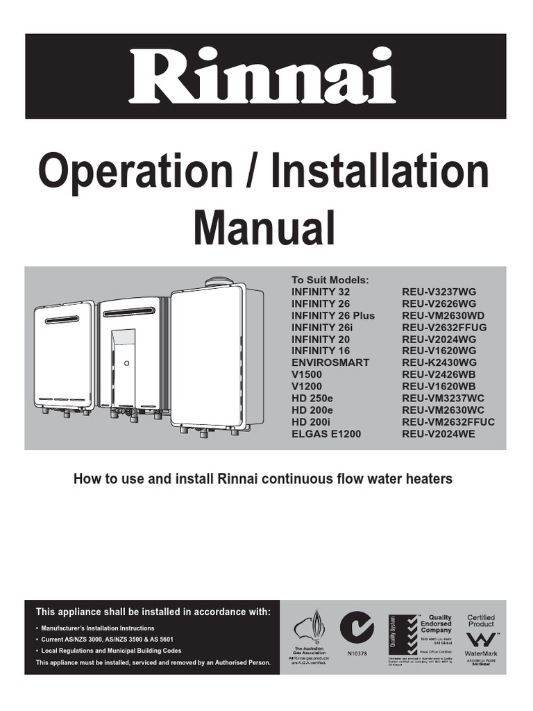 RINNAI Infinity Oporation Manual | PDF | Water Heating | Tap (Valve)