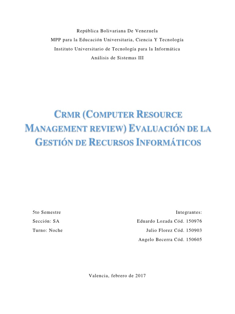 CRMR Resource Management Review) Evaluación de La Gestión de