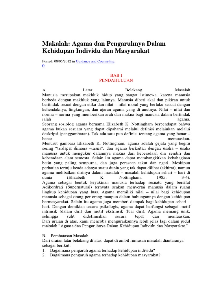 Makalah: Agama dan Pengaruhnya Dalam Kehidupan Individu dan Masyarakat