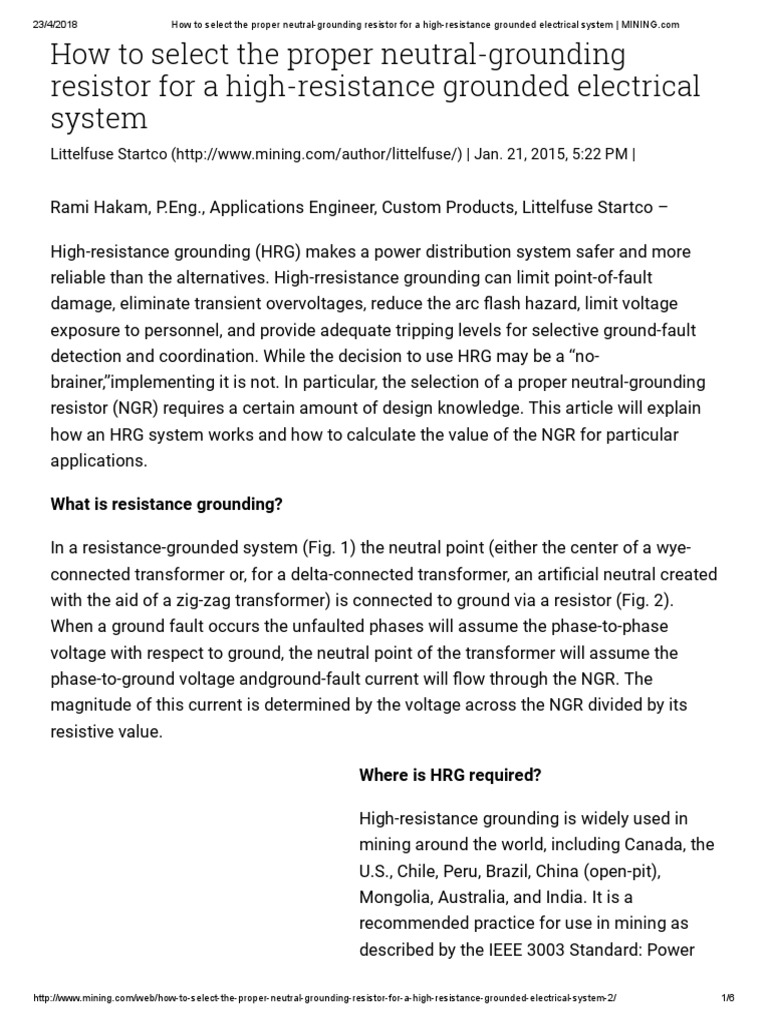 How To Select The Proper NeutralGrounding Resistor For A High