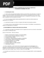 EDITAL PARA ENVIO E APRESENTAÇÃO DE ARTIGOS CIENTÍFICOS DO I CONGRESSO ECONOMIA UFSC 2018 (1)
