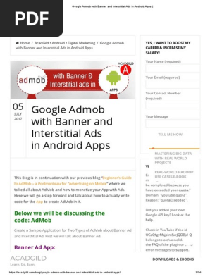 Google Admob With Banner And Interstitial Ads In Android Apps