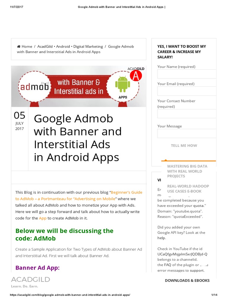 Google Admob With Banner And Interstitial Ads In Android Apps