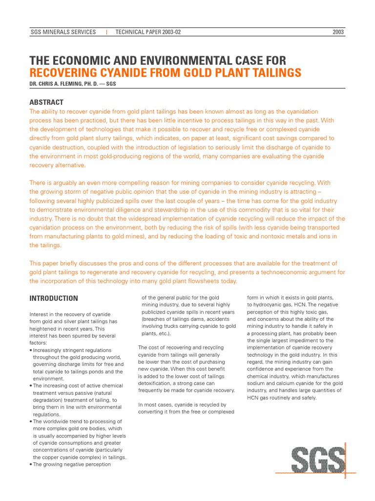 Cyanide Recovery From Gold Tailings. | PDF | Cyanide | Zinc