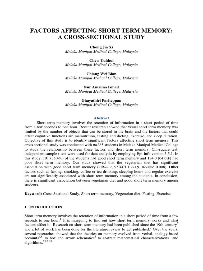 Factors Influencing Short Term Memory | PDF | Memory | Survey Methodology