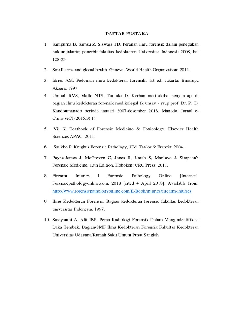 Daftar Pustaka Ilmu Kedokteran Forensik | PDF
