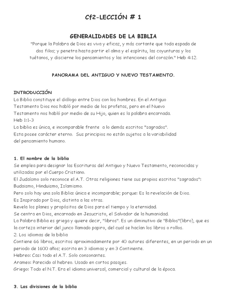 Generalidades de la Biblia y su Unicidad | PDF | Biblia | Dios en el ...