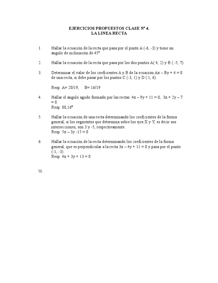 Ejercicios Propuestos No 4 Linea Recta Linea Geometria Geometria