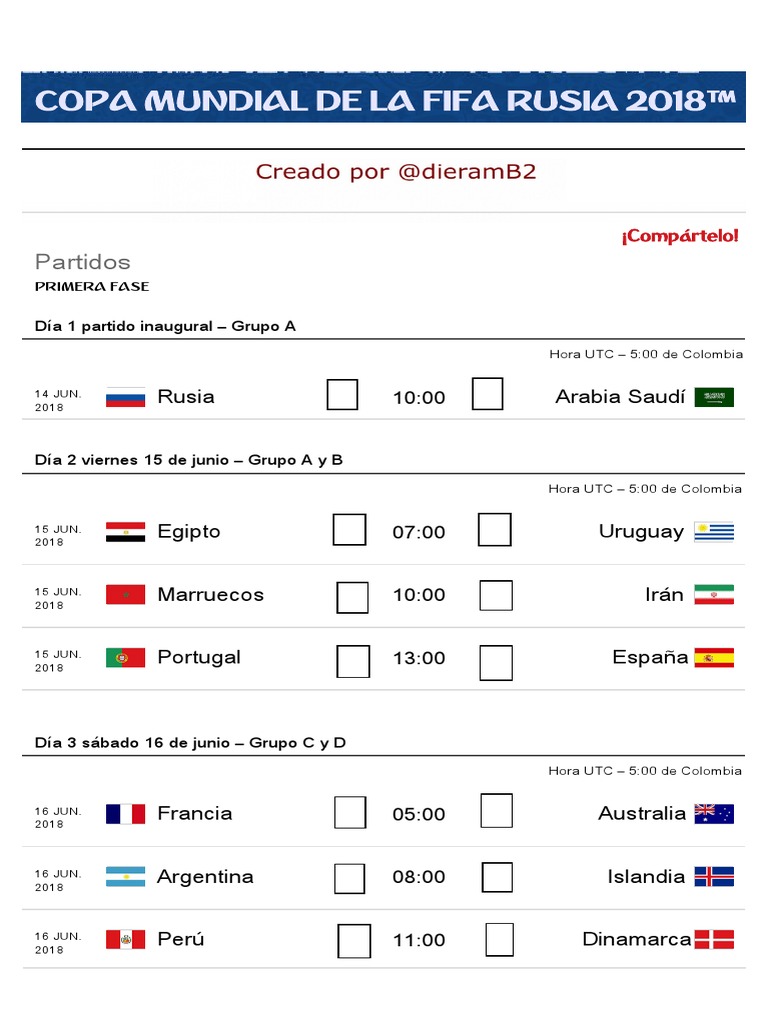 Descarga tu calendario Copa Mundial 2018 imprimible