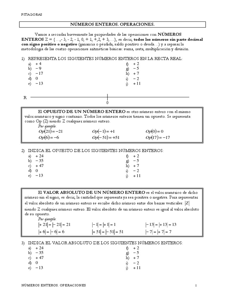 Operaciones con Números Enteros | PDF | Entero | Multiplicación